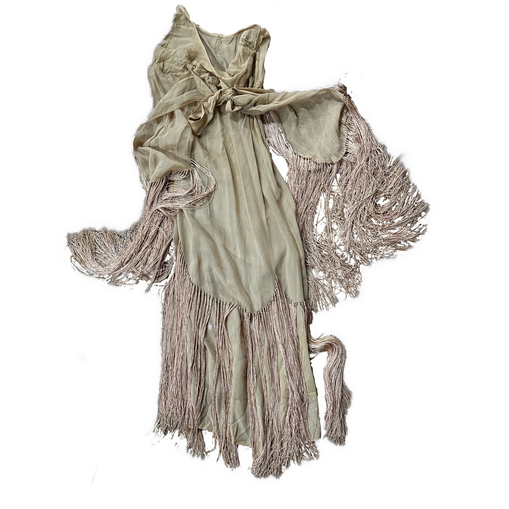 Rotting silk & pink silk fringe 50s dress